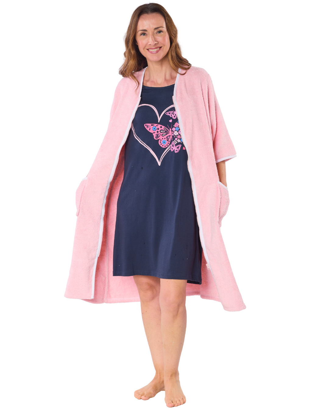 100% Cotton Towelling Zip 3/4 Sleeve Dressing Gown