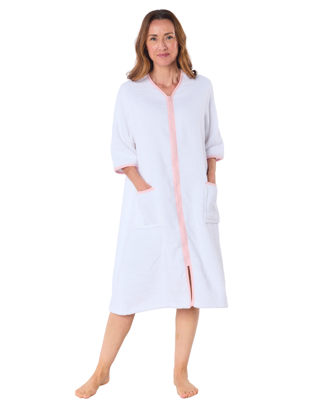 100% Cotton Towelling Zip 3/4 Sleeve Dressing Gown