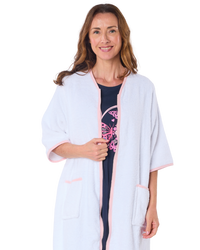 100% Cotton Towelling Zip 3/4 Sleeve Dressing Gown