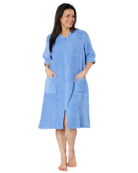 Women's 100% Cotton Towelling Zip 3/4 Sleeve Dressing Gown