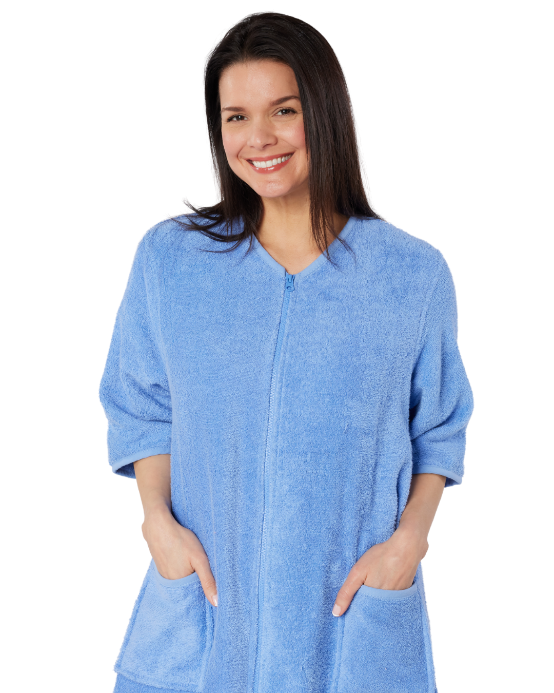 Women's 100% Cotton Towelling Zip 3/4 Sleeve Dressing Gown