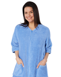 Women's 100% Cotton Towelling Zip 3/4 Sleeve Dressing Gown