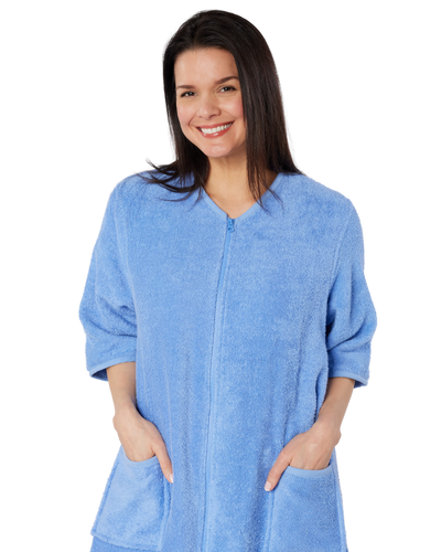 Women's 100% Cotton Towelling Zip 3/4 Sleeve Dressing Gown