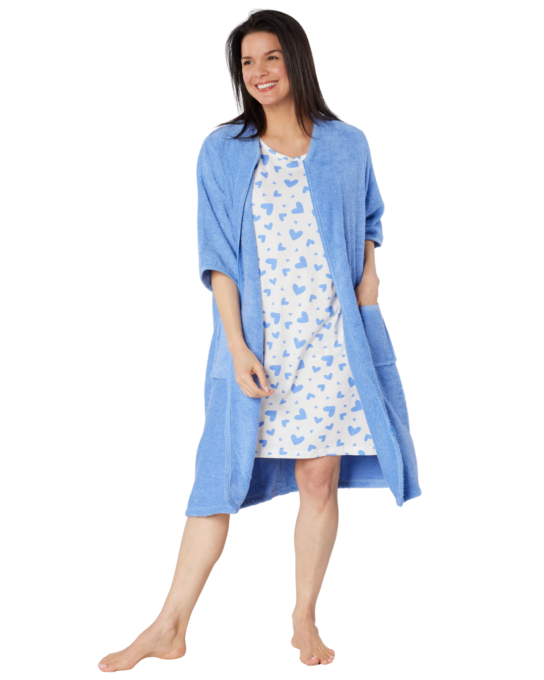 Women's 100% Cotton Towelling Zip 3/4 Sleeve Dressing Gown