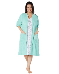Women's 100% Cotton Towelling Zip 3/4 Sleeve Dressing Gown