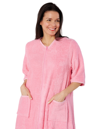 Women's 100% Cotton Towelling Zip 3/4 Sleeve Dressing Gown Suzy & Me Collection Women's 100% Cotton Towelling Zip 3/4 Sleeve Dressing Gown Suzy & Me Collection