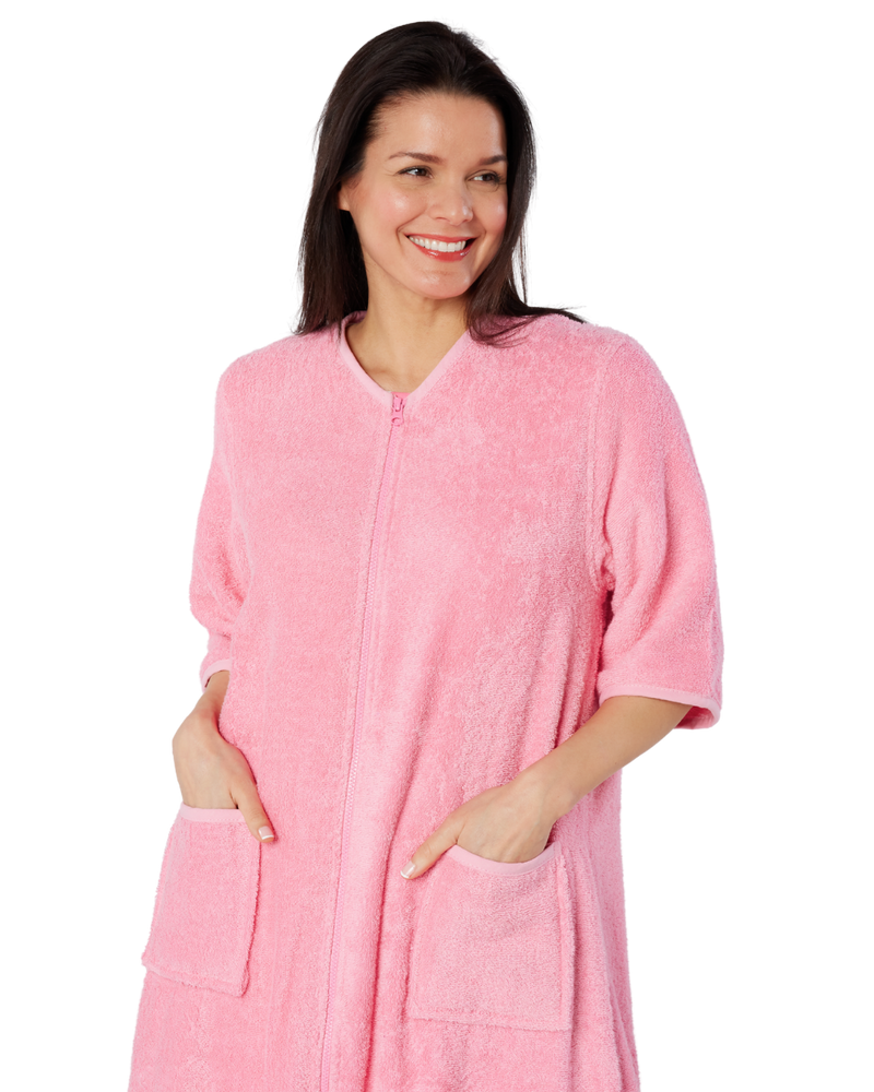 Women's 100% Cotton Towelling Zip 3/4 Sleeve Dressing Gown – Suzy & Me Collection