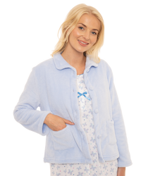 Women's Coral Fleece Long Sleeve Button Fastening Bed Jacket