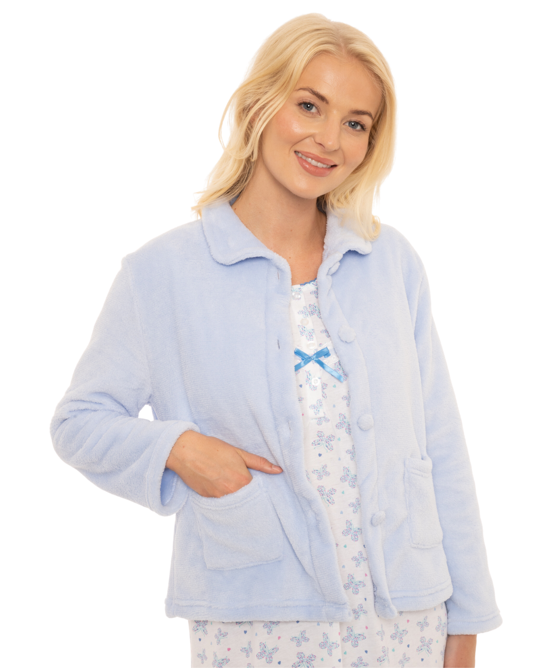 Women's Coral Fleece Long Sleeve Button Fastening Bed Jacket