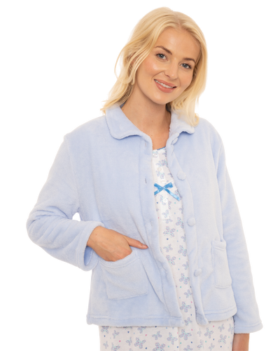 Women's Coral Fleece Long Sleeve Button Fastening Bed Jacket