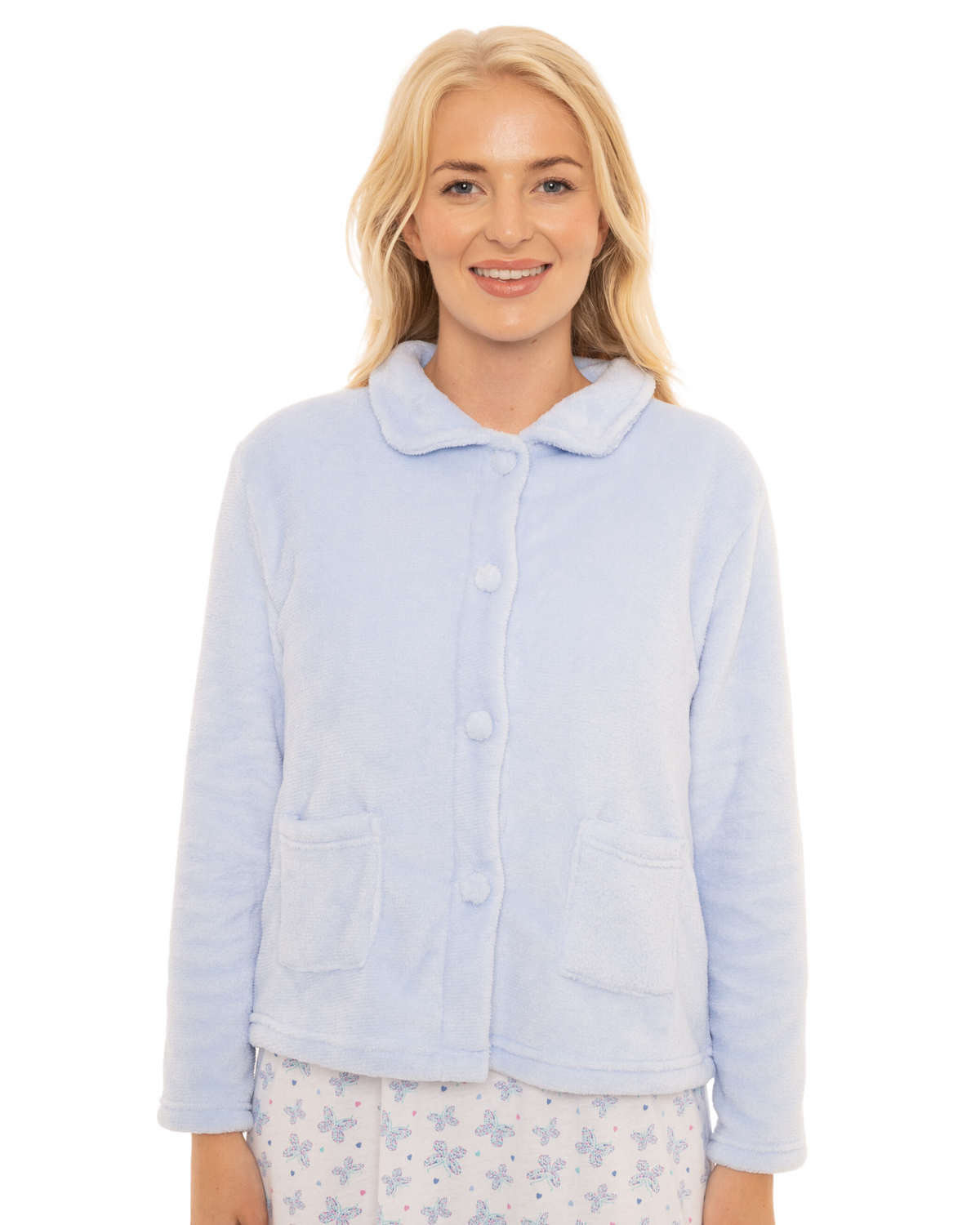Women's Coral Fleece Long Sleeve Button Fastening Bed Jacket