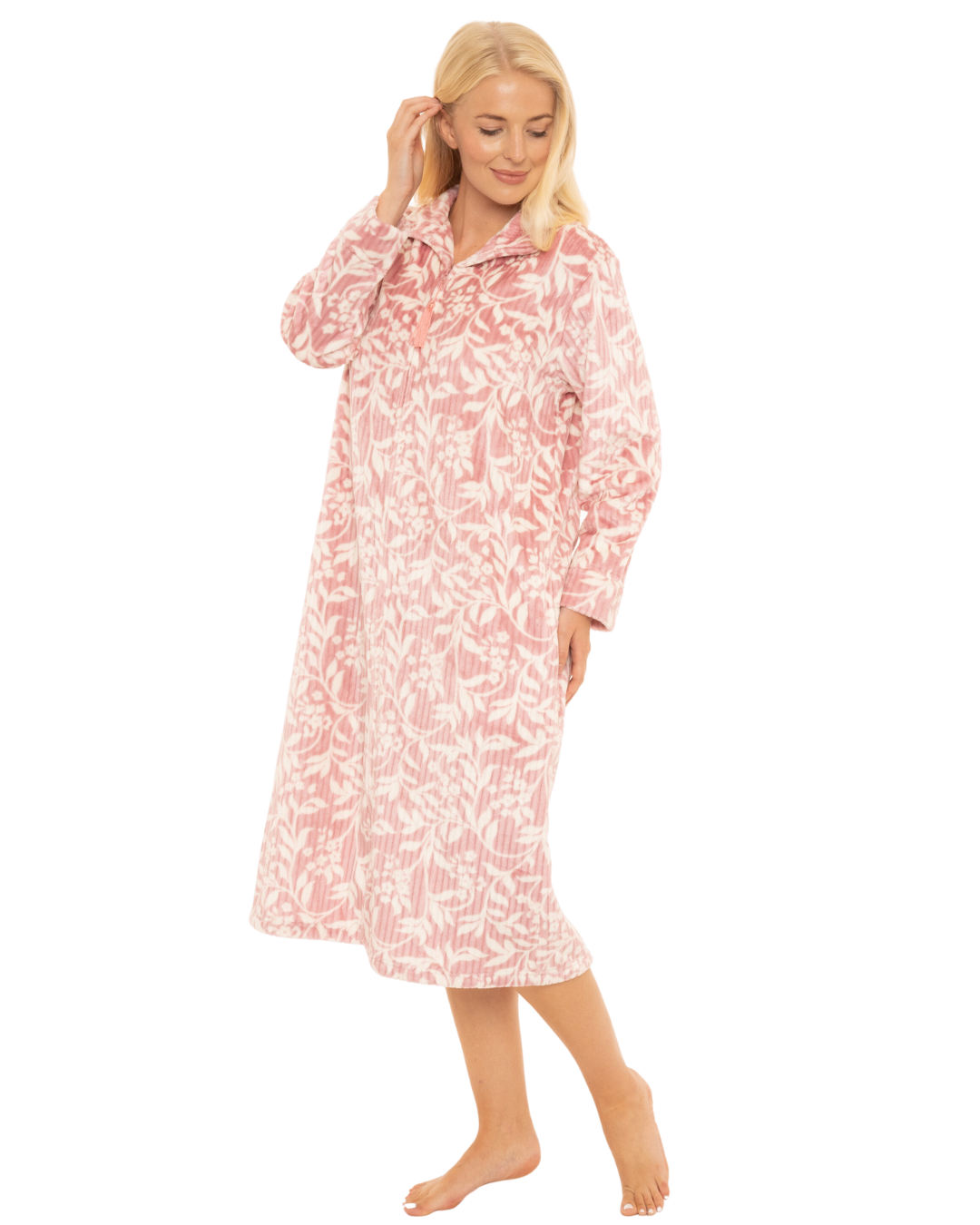 Luxury Minky Floral Fleece Zip Dressing Gown