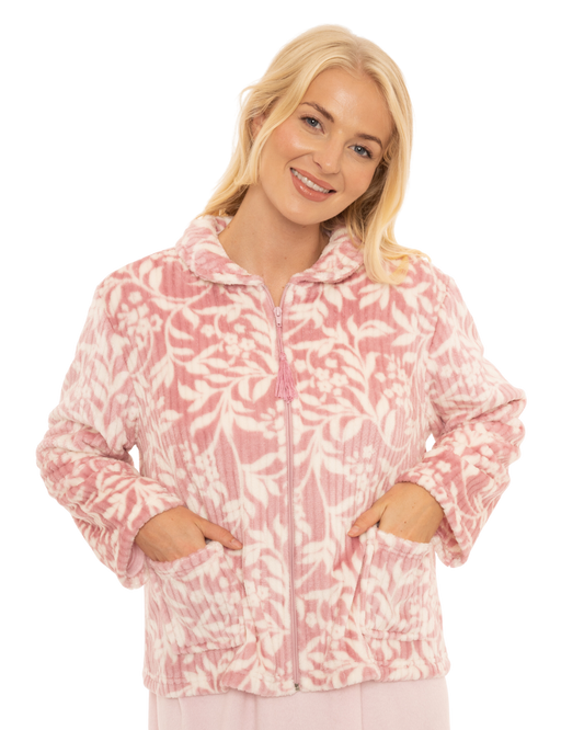Luxury Minky Floral Fleece Zip Bed Jacket
