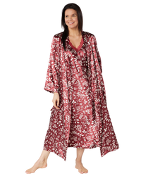 Satin Autumn Bouquet Printed Tie Waist Long Sleeve Dressing Gown