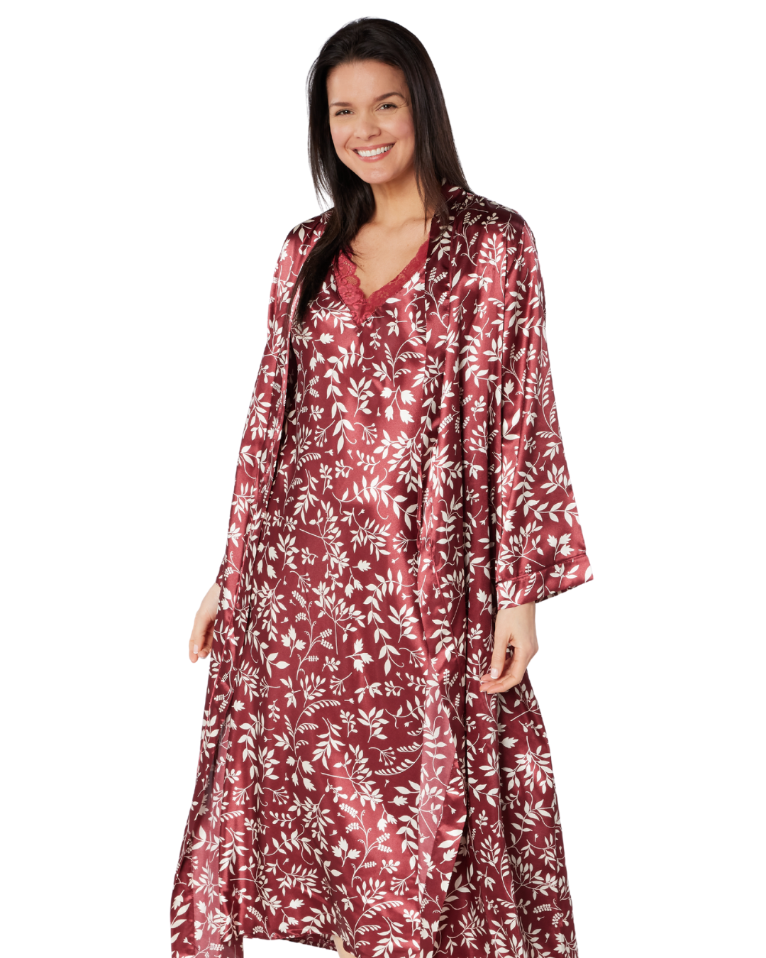Satin & Lace Autumn Bouquet Print Chemise Nightgown