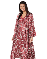 Satin Autumn Bouquet Printed Tie Waist Long Sleeve Dressing Gown