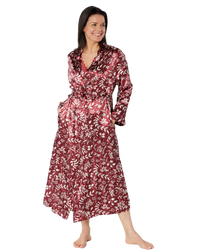 Satin Autumn Bouquet Printed Tie Waist Long Sleeve Dressing Gown