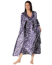 Satin Autumn Bouquet Printed Tie Waist Long Sleeve Dressing Gown