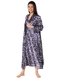 Satin Autumn Bouquet Printed Tie Waist Long Sleeve Dressing Gown
