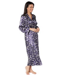 Satin Autumn Bouquet Printed Tie Waist Long Sleeve Dressing Gown