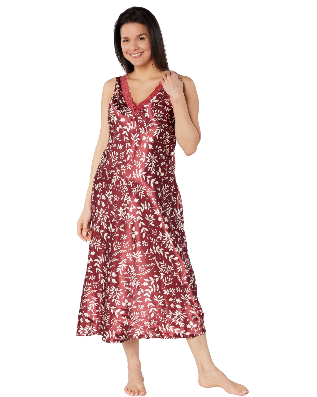 Satin & Lace Autumn Bouquet Print Chemise Nightgown