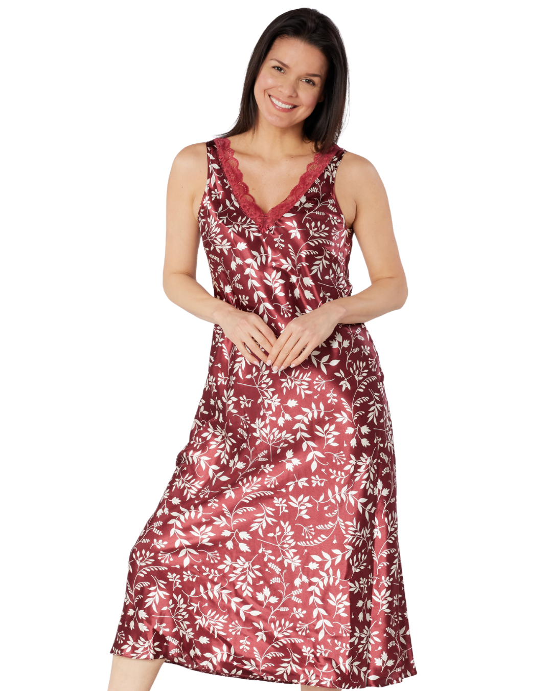 Satin & Lace Autumn Bouquet Print Chemise Nightgown