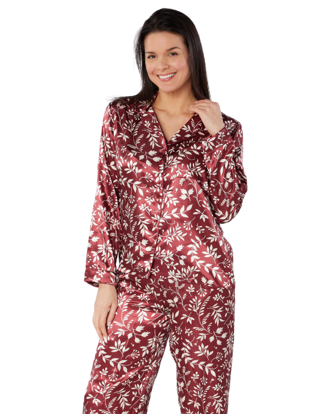Satin Autumn Bouquet Print Long Sleeve Classic Pyjama