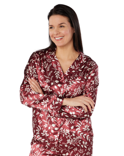Satin Autumn Bouquet Print Long Sleeve Classic Pyjama