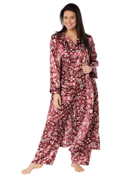 Satin Autumn Bouquet Print Long Sleeve Classic Pyjama
