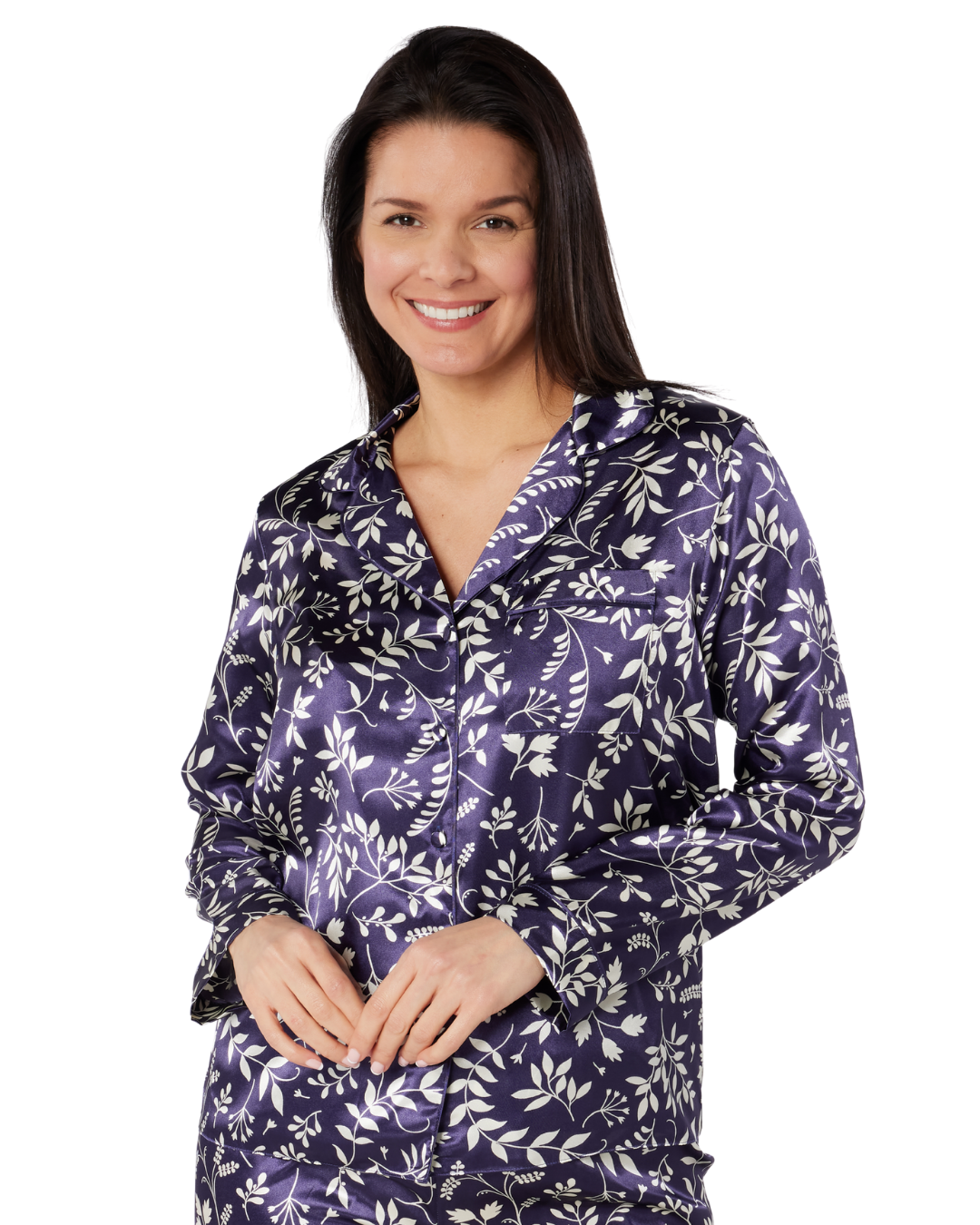 Satin Autumn Bouquet Print Long Sleeve Classic Pyjama