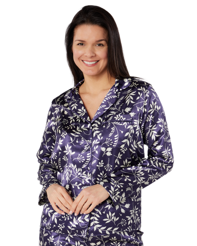 Satin Autumn Bouquet Print Long Sleeve Classic Pyjama