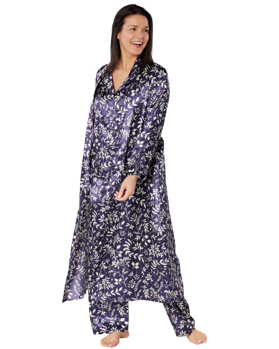 Satin Autumn Bouquet Print Long Sleeve Classic Pyjama