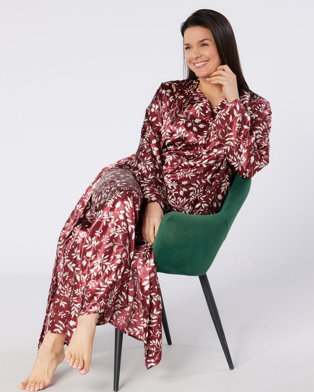 Satin Autumn Bouquet Print Long Sleeve Classic Pyjama