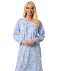 Ladies 100% Cotton Long Sleeve 45" Length Floral Bouquet Nightdress