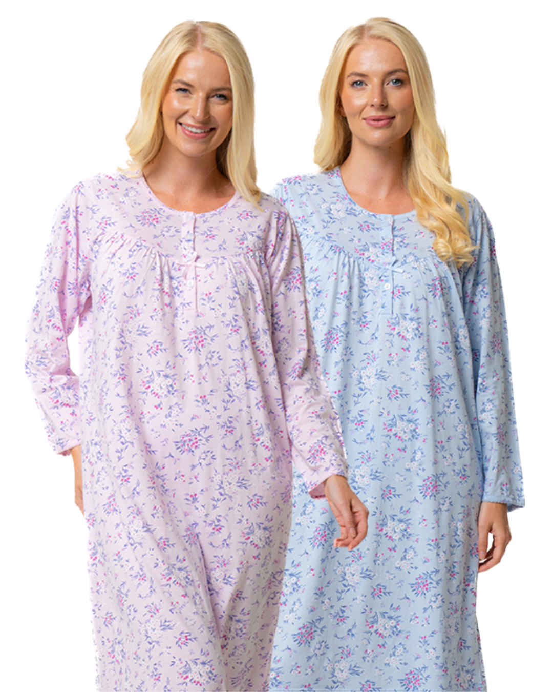 Ladies 100% Cotton Long Sleeve 45" Length Floral Bouquet Nightdress