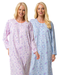 Ladies 100% Cotton Long Sleeve 45" Length Floral Bouquet Nightdress