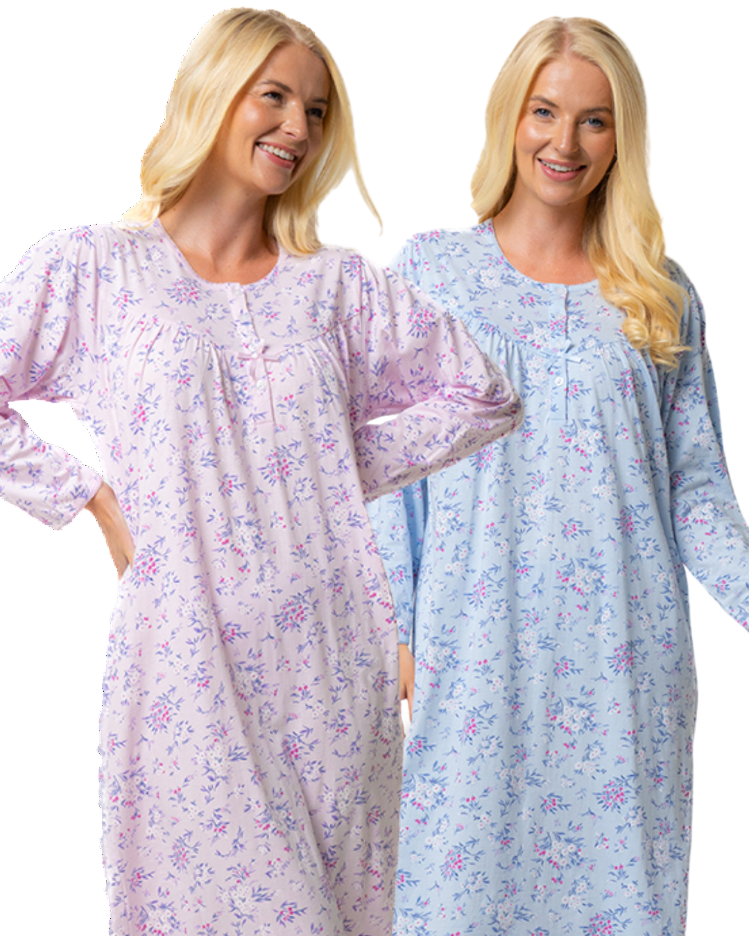 Ladies 100% Cotton Long Sleeve 45" Length Floral Bouquet Nightdress
