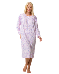 Ladies 100% Cotton Long Sleeve 45" Length Floral Bouquet Nightdress