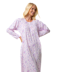Ladies 100% Cotton Long Sleeve 45" Length Floral Bouquet Nightdress