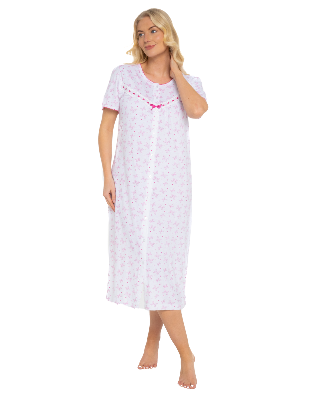 Butterfly Print 100% Cotton Jersey Button Through Nightdress