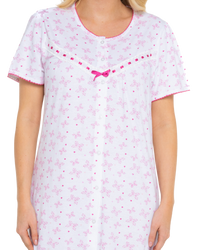 Butterfly Print 100% Cotton Jersey Button Through Nightdress