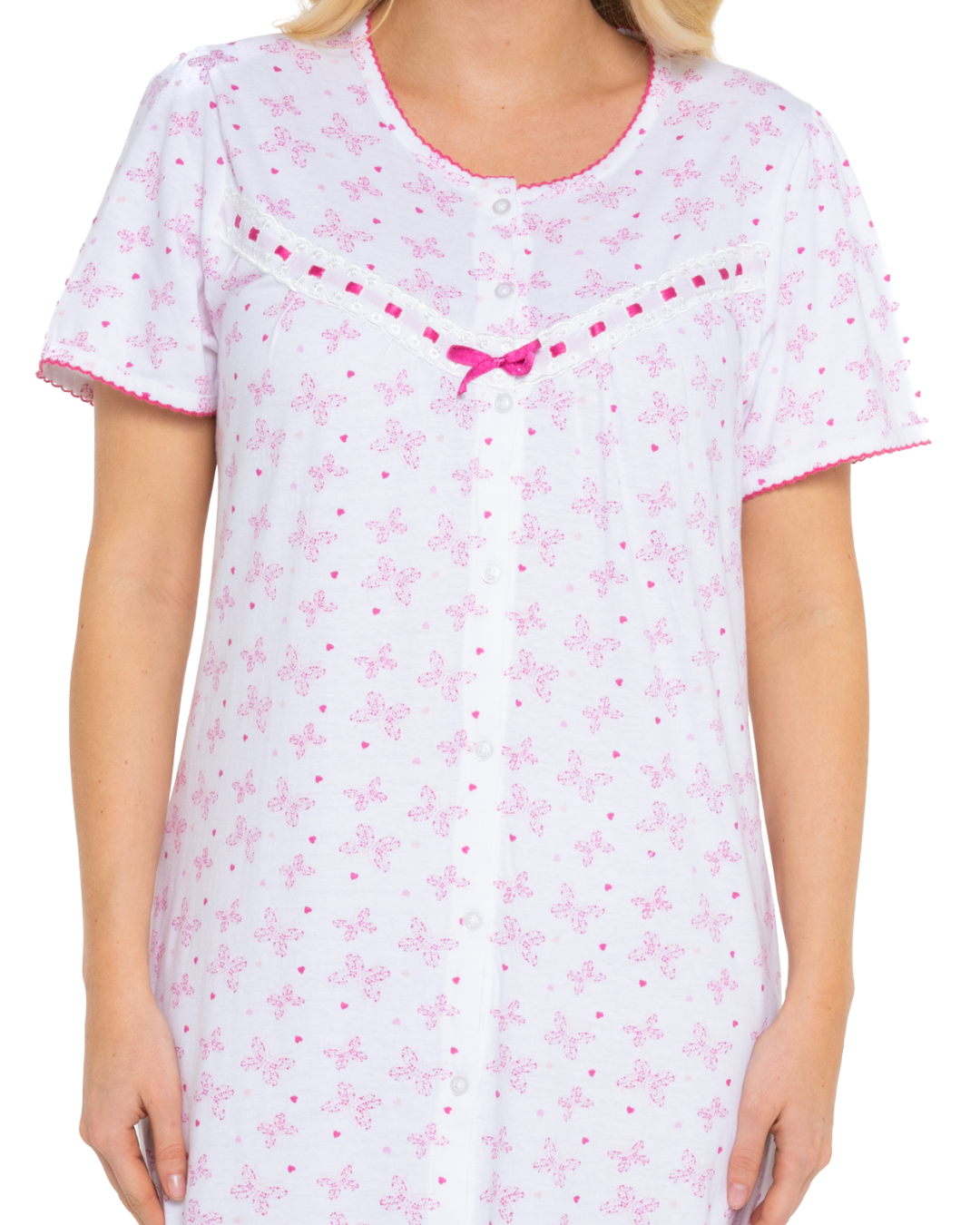 Butterfly Print 100% Cotton Jersey Button Through Nightdress