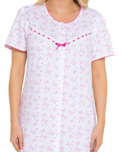 Butterfly Print 100% Cotton Jersey Button Through Nightdress
