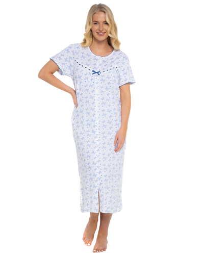Butterfly Print 100% Cotton Jersey Button Through Nightdress