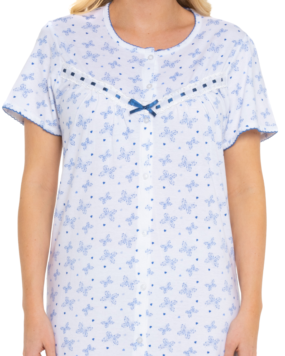 Butterfly Print 100% Cotton Jersey Button Through Nightdress