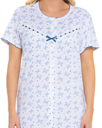 Butterfly Print 100% Cotton Jersey Button Through Nightdress