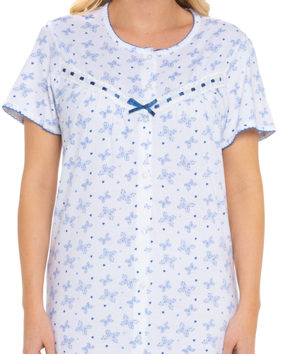 Butterfly Print 100% Cotton Jersey Button Through Nightdress