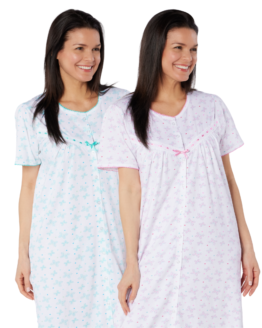 Butterfly Print 100% Cotton Jersey Button Through Nightdress