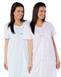 Butterfly Print 100% Cotton Jersey Button Through Nightdress