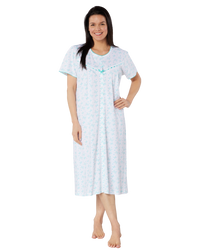 Butterfly Print 100% Cotton Jersey Button Through Nightdress